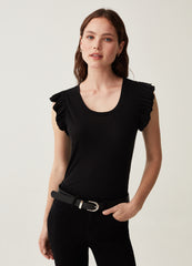 Tank Top In Slub Cotton With Flounce