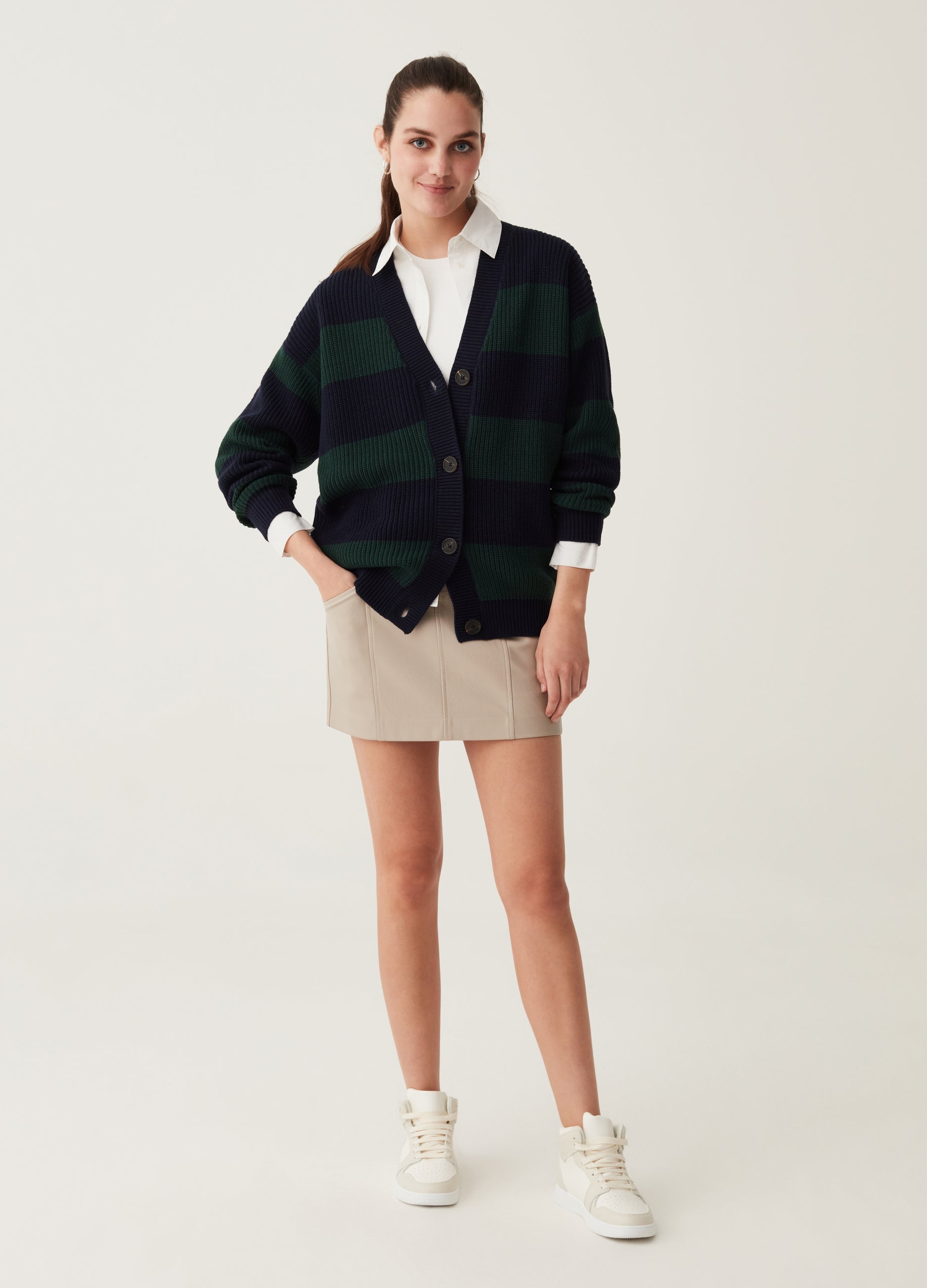 Striped Cardigan With V Neck