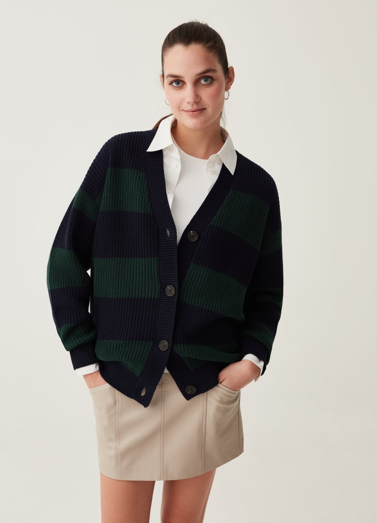 Striped Cardigan With V Neck