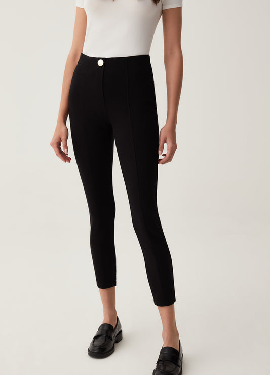 Stretch Leggings With Button