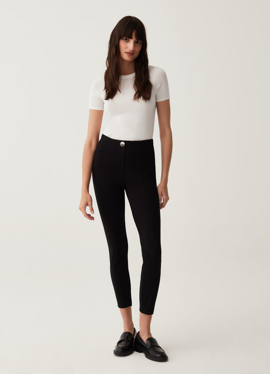 Stretch Leggings With Button