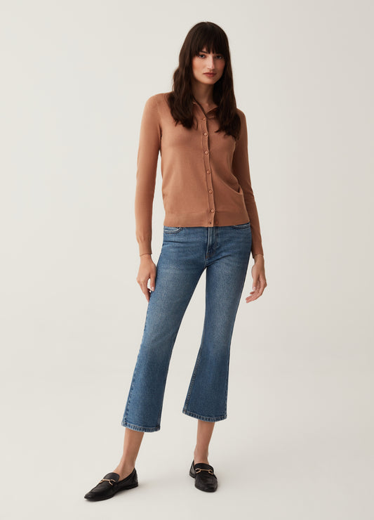 Solid Colour Cardigan With Round Neck