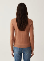 Solid Colour Cardigan With Round Neck
