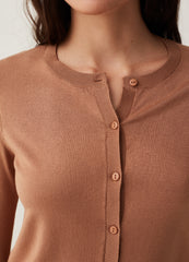 Solid Colour Cardigan With Round Neck
