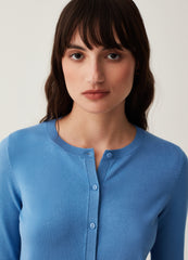 Solid Colour Cardigan With Round Neck