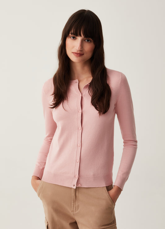 Solid Colour Cardigan With Round Neck