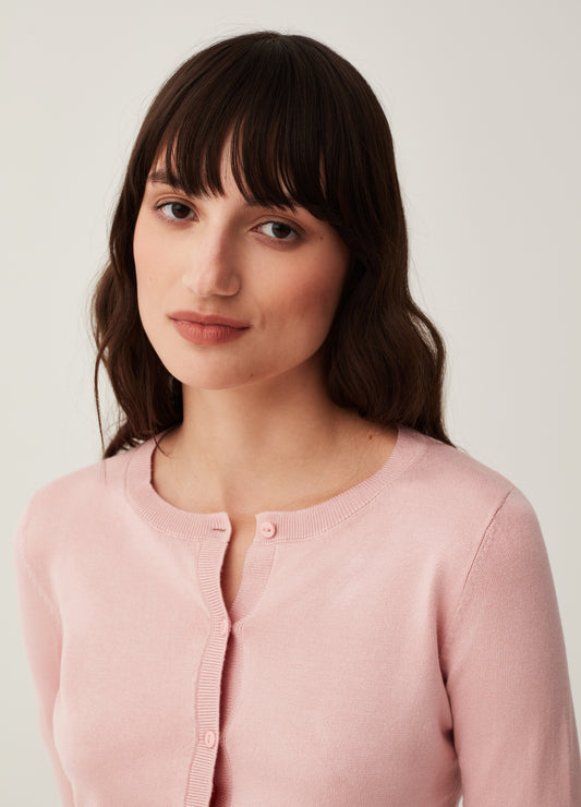 Solid Colour Cardigan With Round Neck