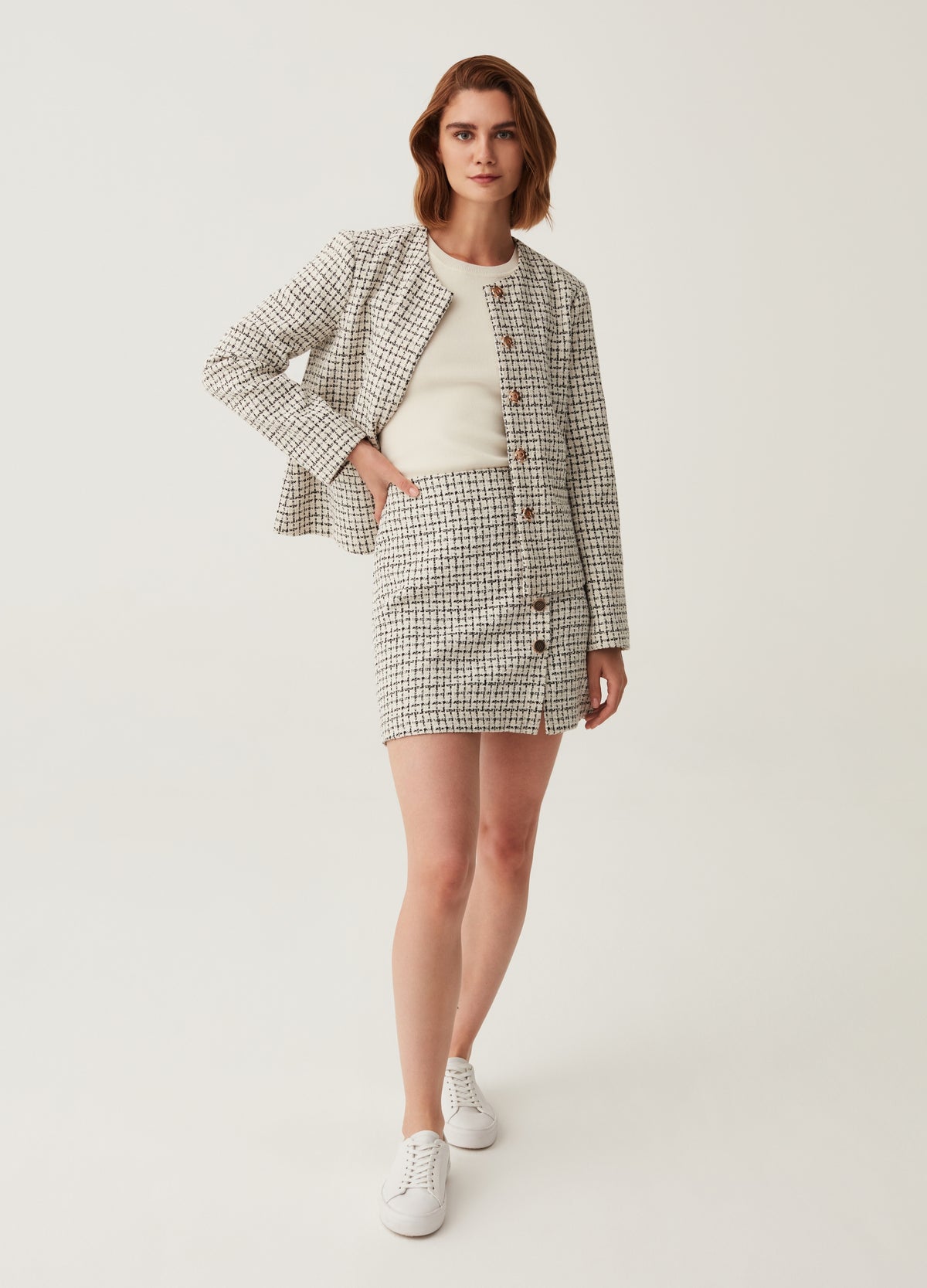Tweed Miniskirt With Buttons
