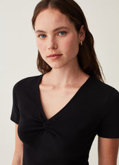 T-Shirt With V Neck And Knot