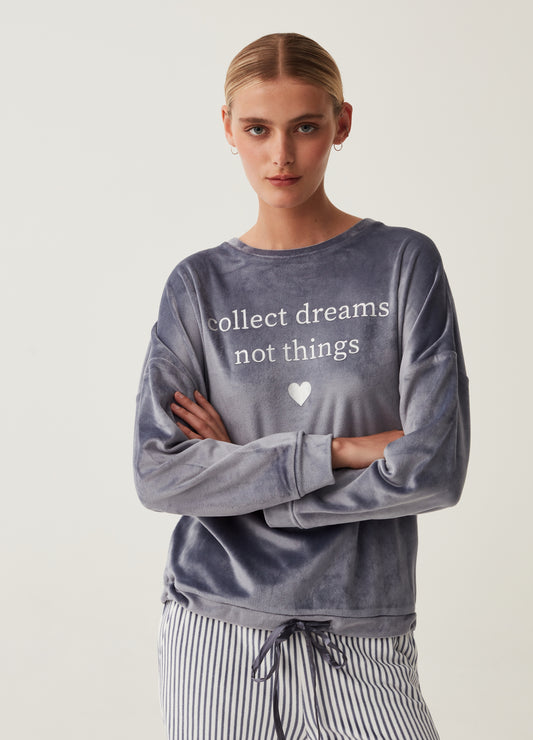 Pyjama Top With Lettering Embroidery And Heart