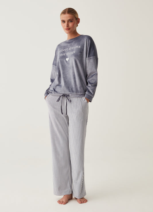 Pyjama Top With Lettering Embroidery And Heart