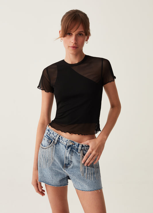 Mesh T-Shirt With Wavy Trims