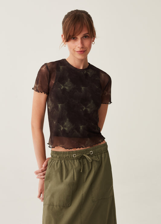 Mesh T-Shirt With Wavy Trims