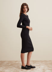 Ribbed Midi Dress With Long Sleeves