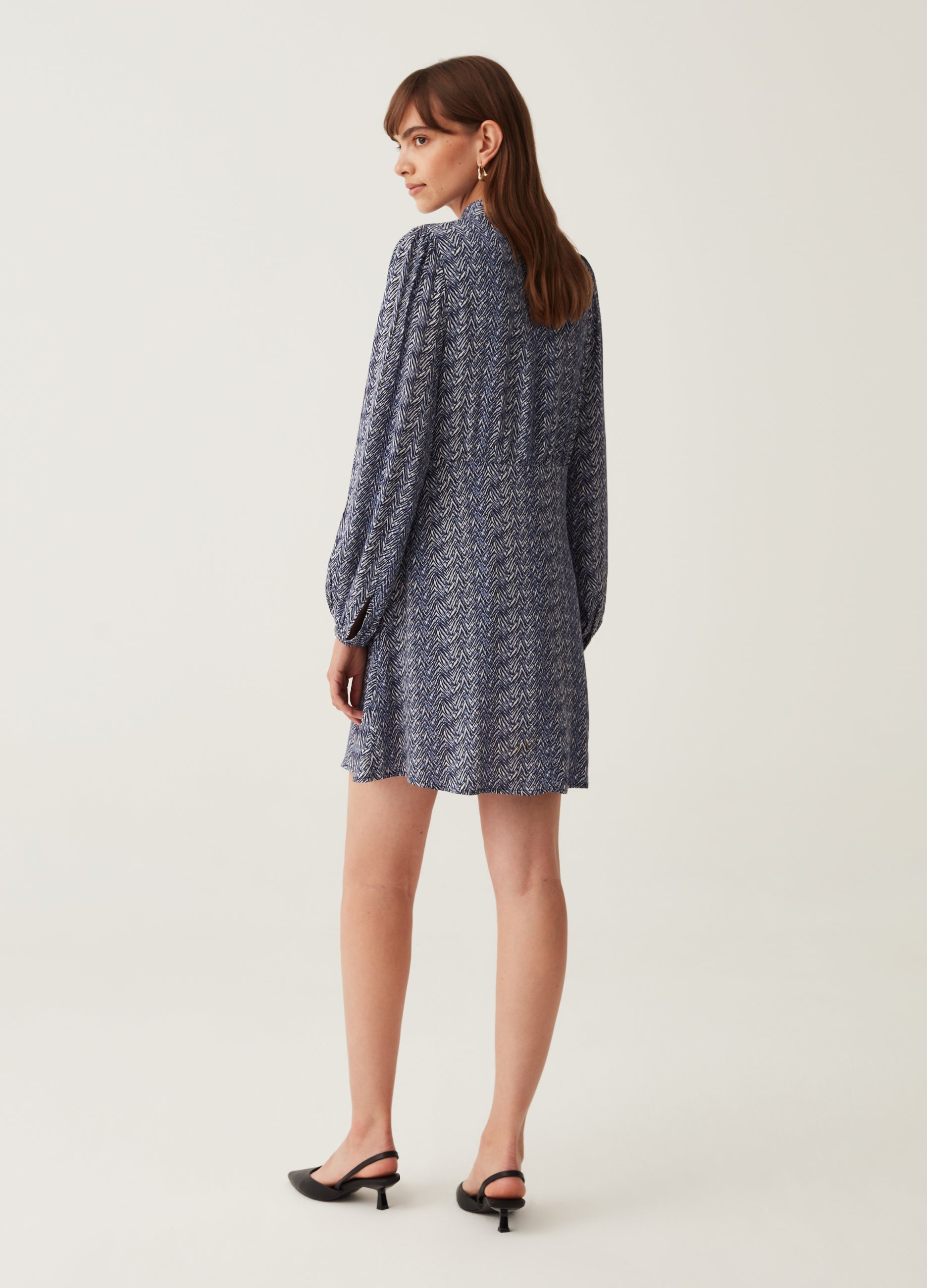 Short Dress With Herringbone Print