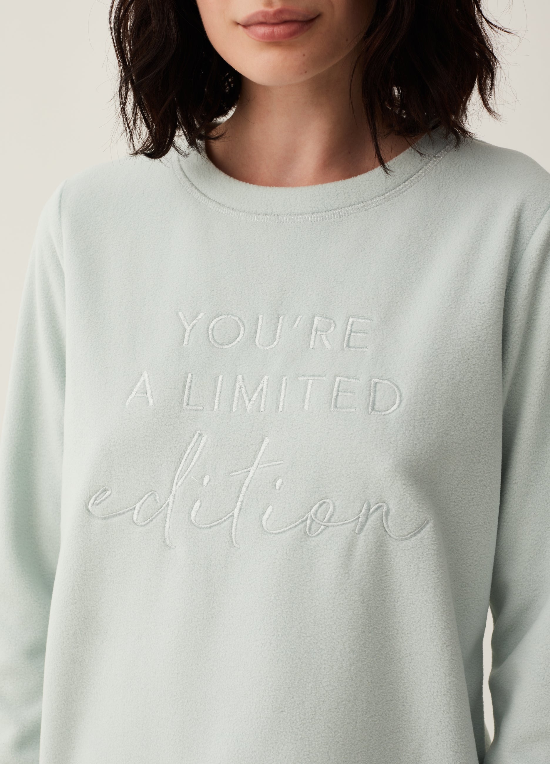 Fleece Pyjama Top With Embroidery