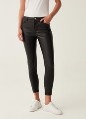 Cropped Skinny-Fit Shiny-Effect Trousers