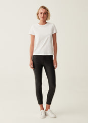 Cropped Skinny-Fit Shiny-Effect Trousers