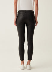 Cropped Skinny-Fit Shiny-Effect Trousers