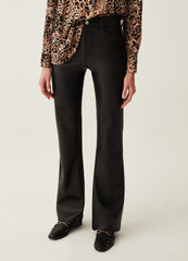 Glossy-Effect Bootcut-Fit Trousers
