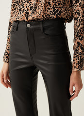 Glossy-Effect Bootcut-Fit Trousers