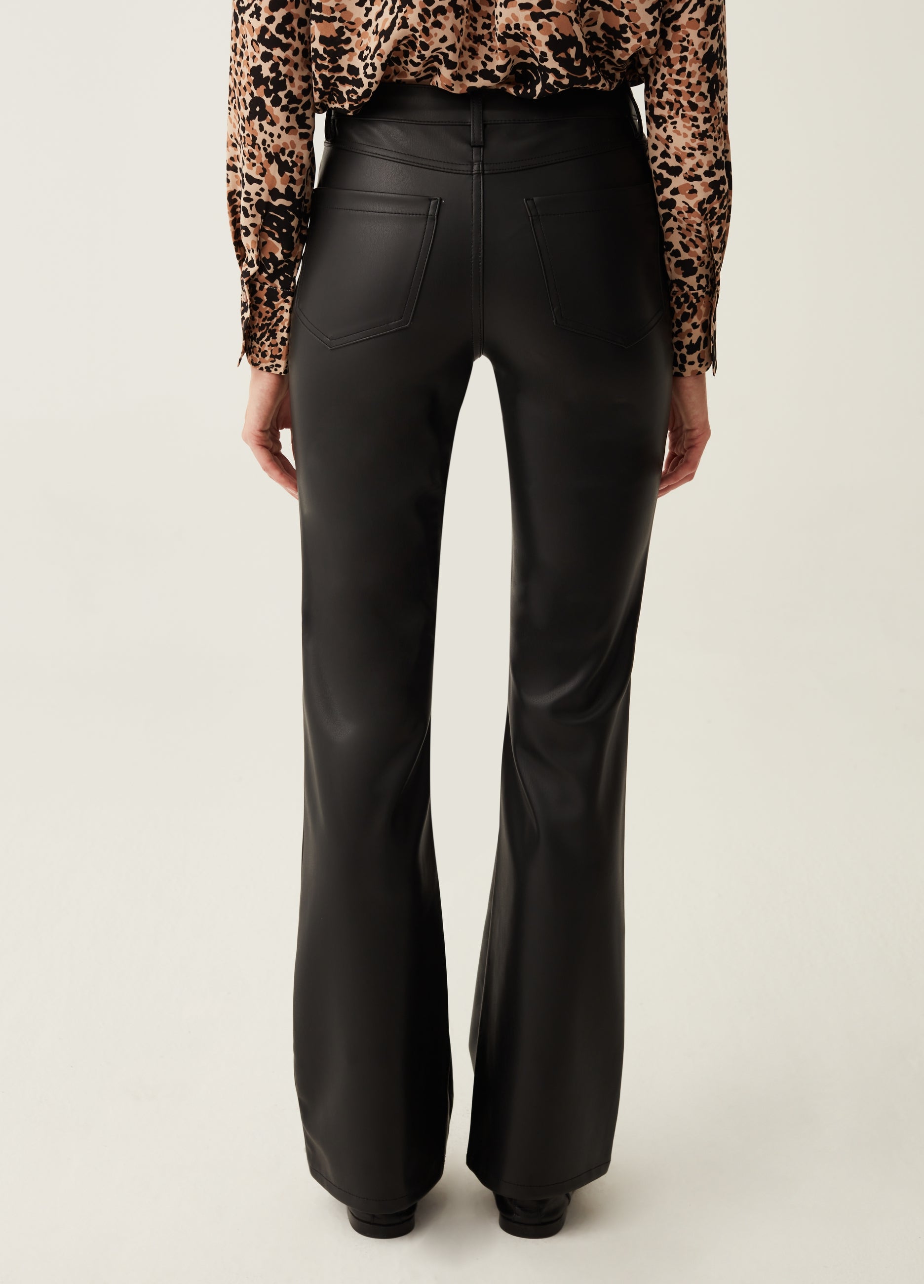 Glossy-Effect Bootcut-Fit Trousers