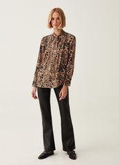 Glossy-Effect Bootcut-Fit Trousers