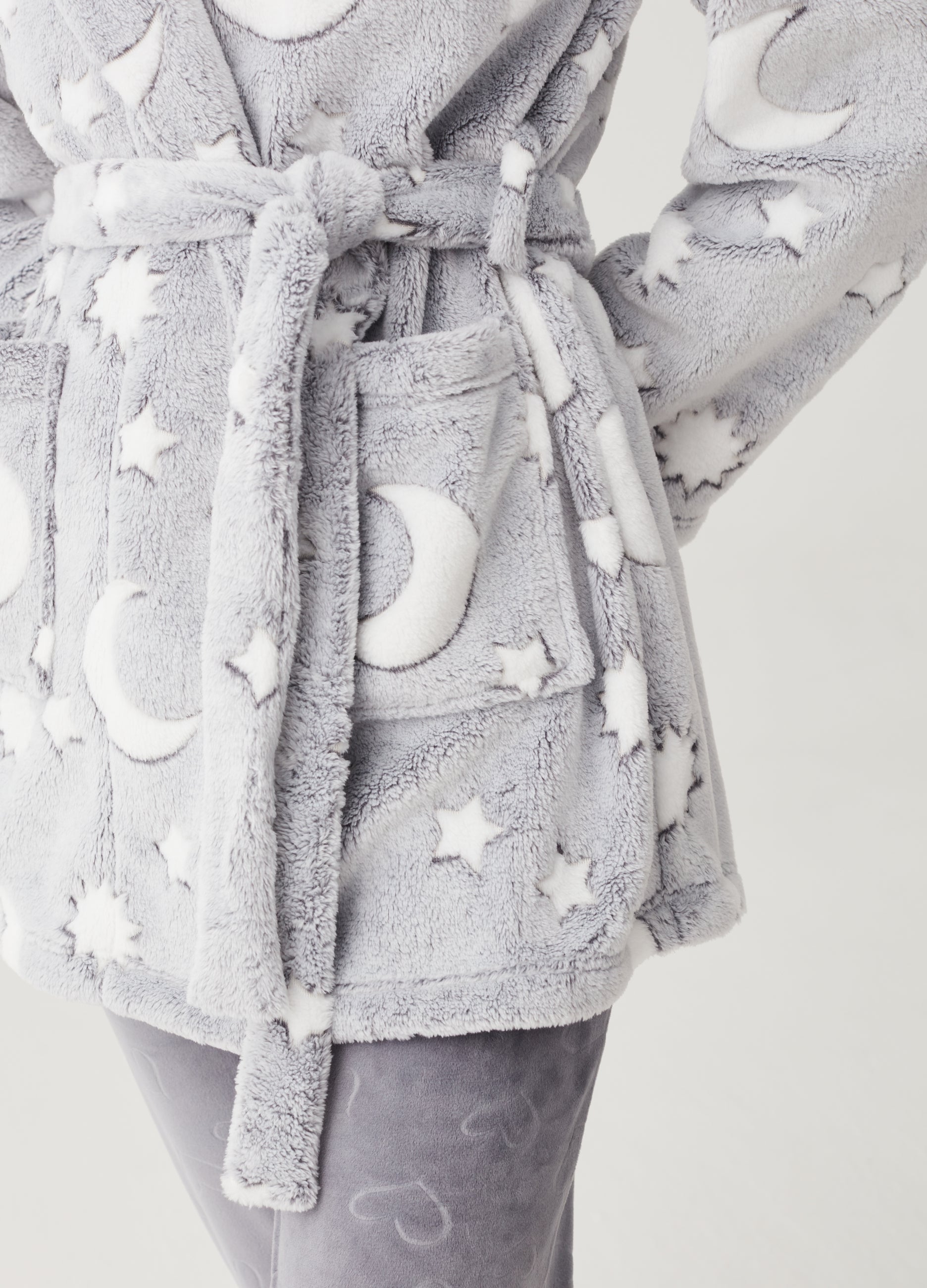 Short Robe With Stars And Moon Print