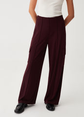 Wide-Leg Trousers With Raised Stitching