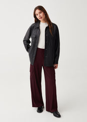 Wide-Leg Trousers With Raised Stitching