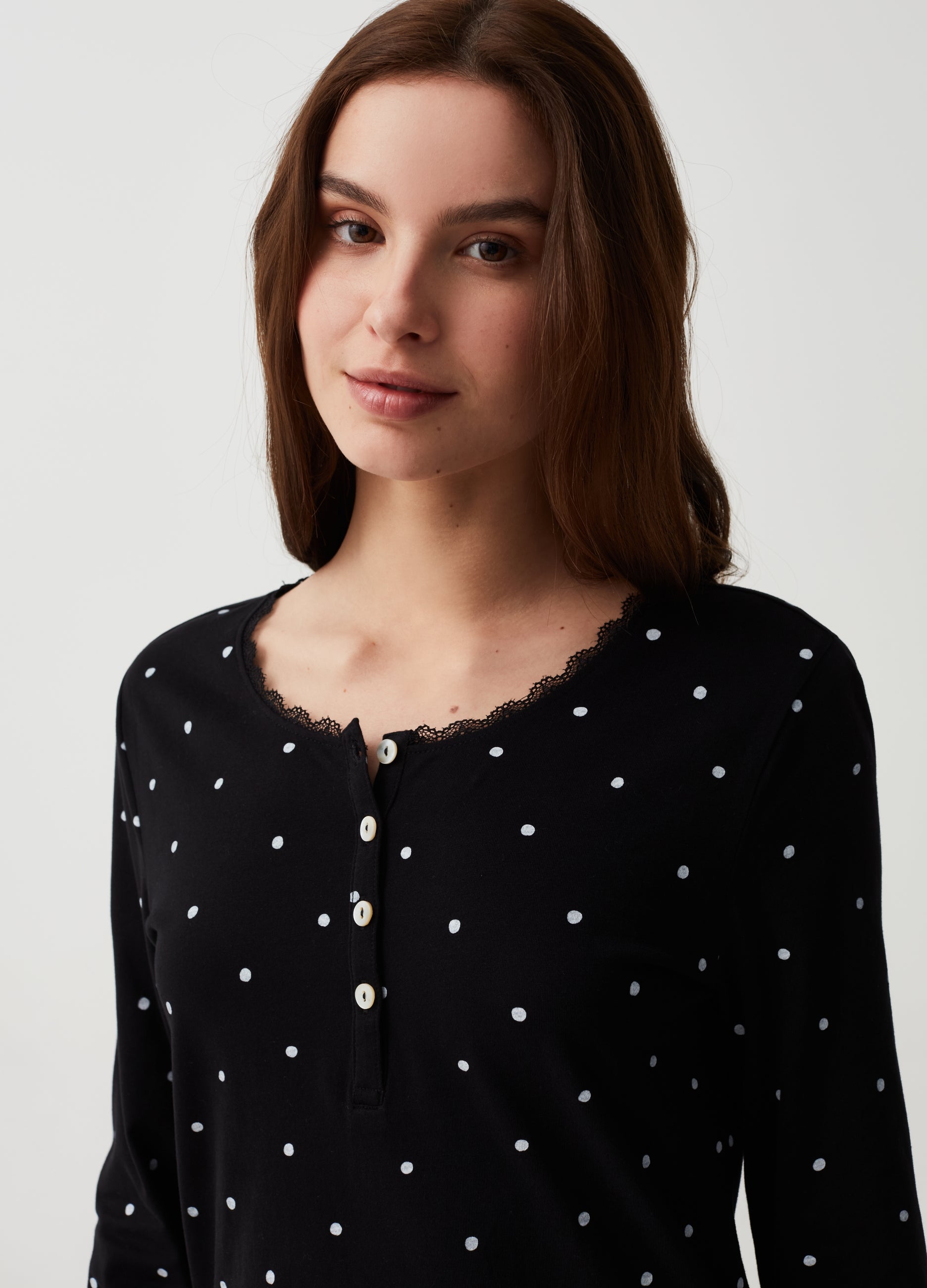 Ovs Polka Dot Nightdress With Granddad Neckline