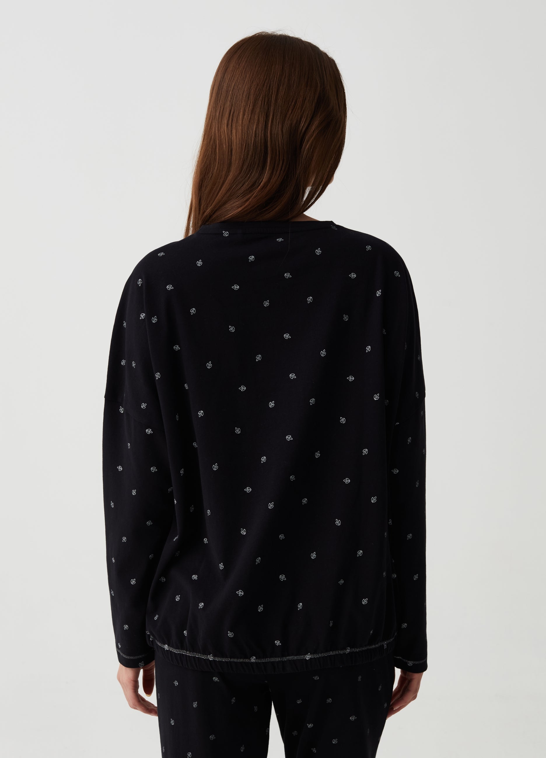 Ovs Pyjama Top With Drawstring And Leaf Print