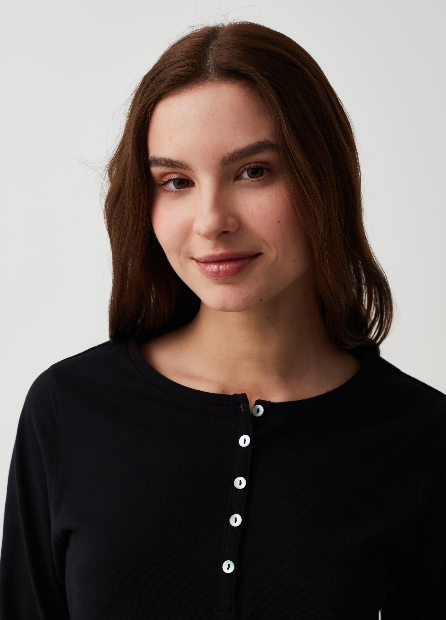 Pyjama Top With Granddad Neckline.