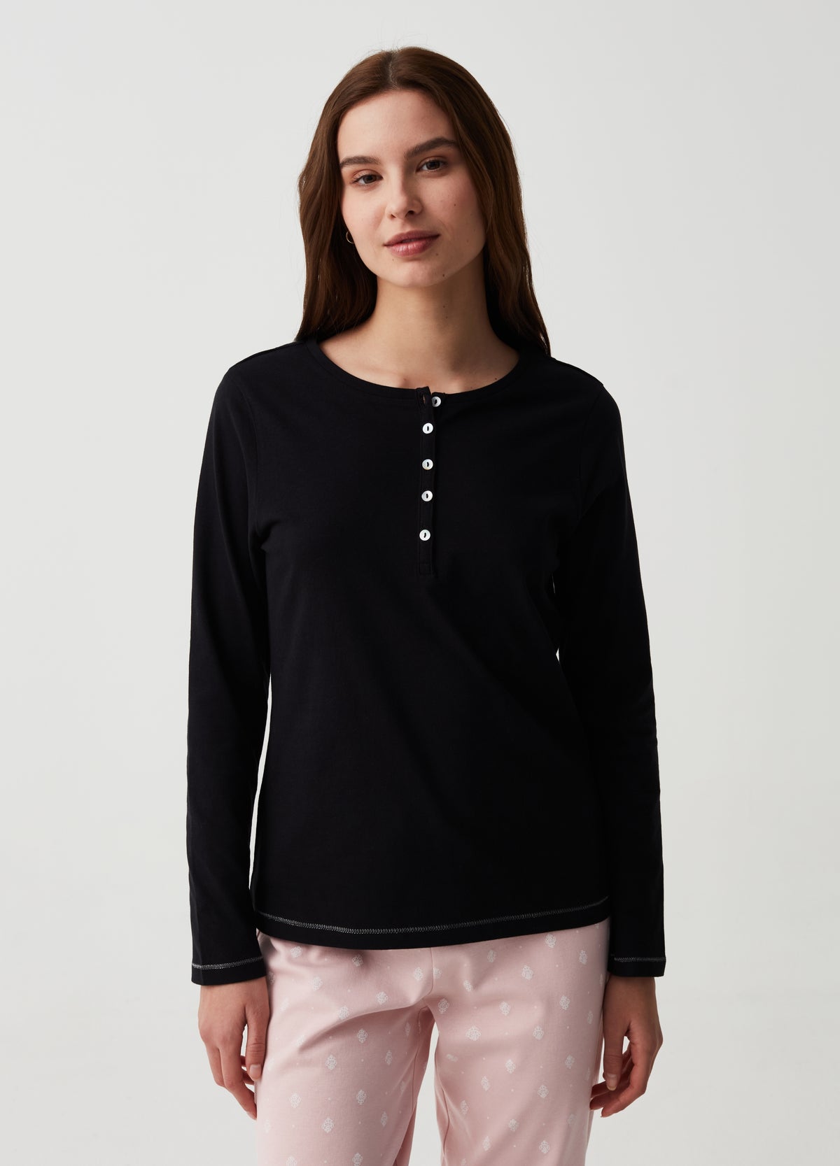 Pyjama Top With Granddad Neckline.