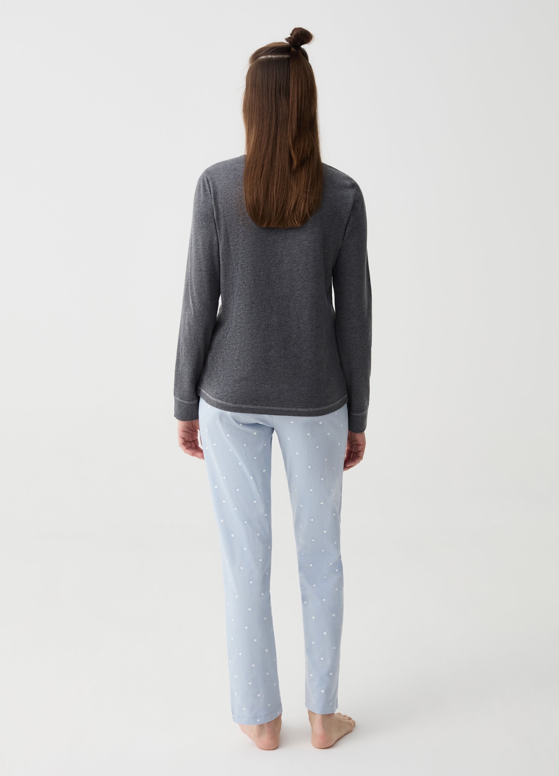 Ovs Pyjamas With Coffee Print And Granddad Neckline