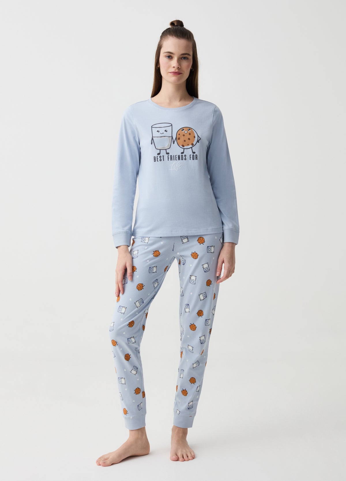Ovs Pyjamas With Glass Of Milk And Biscuit Print