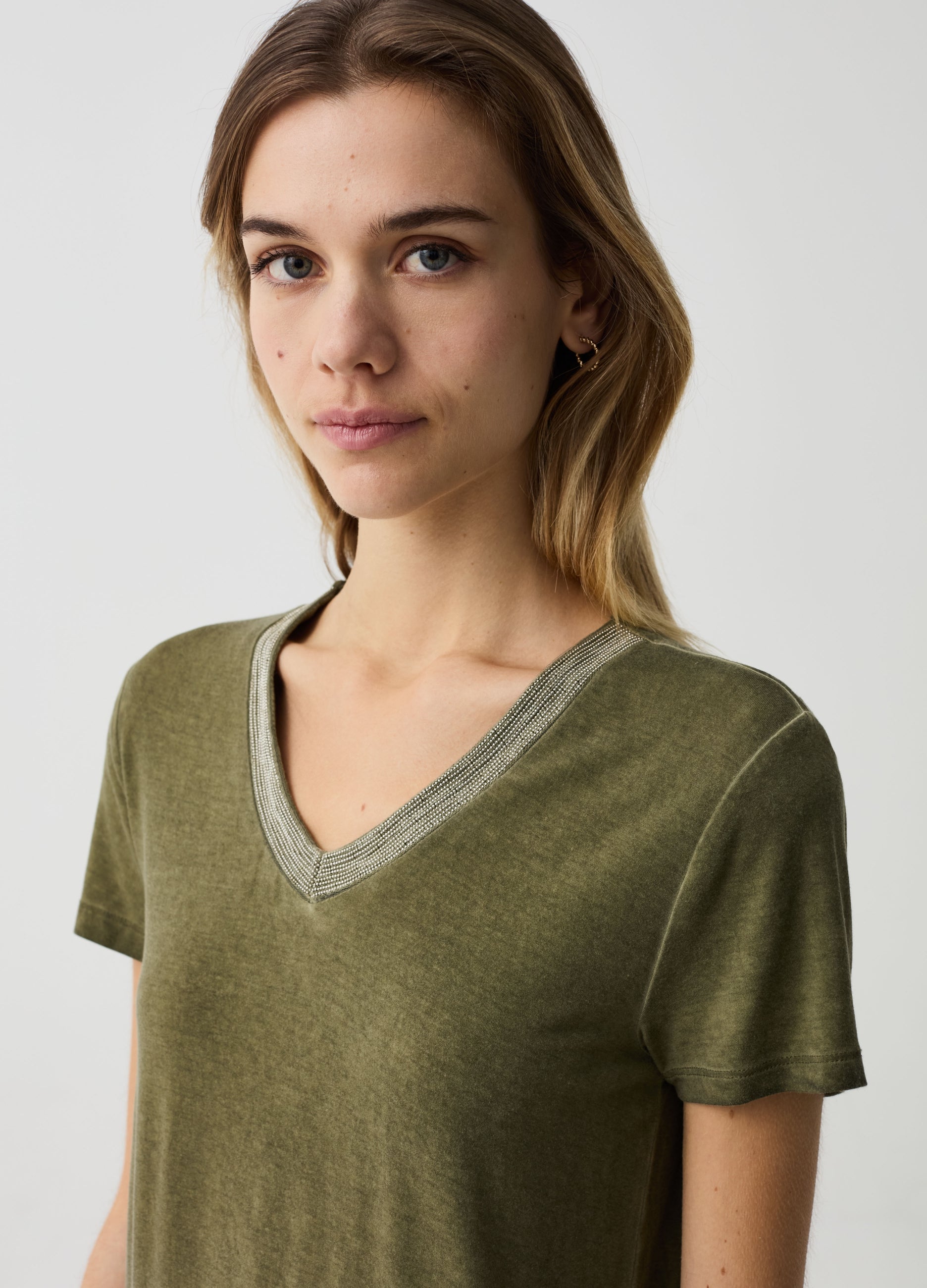 Ovs Faded-Effect Shirt With V Neck