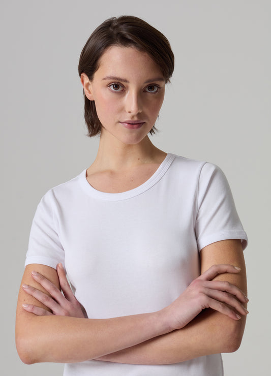 Stretch Cotton T-Shirt With Crew-Neck