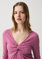 Striped T-Shirt With Long Sleeves And Knot