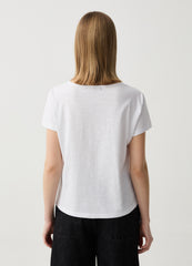 Cotton T-Shirt With Flowers Embroidery