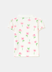 Piquet Polo Shirt With Flowers Print
