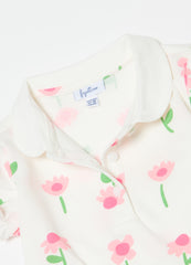 Piquet Polo Shirt With Flowers Print