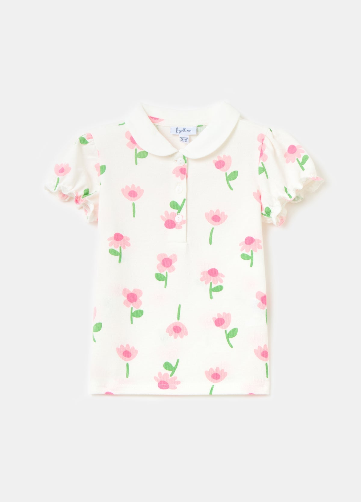 Piquet Polo Shirt With Flowers Print