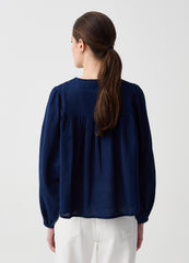 Denim Blouse With Diamond Embroidery