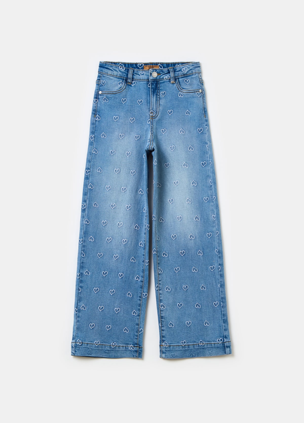 Culotte Jeans With Hearts Embroidery