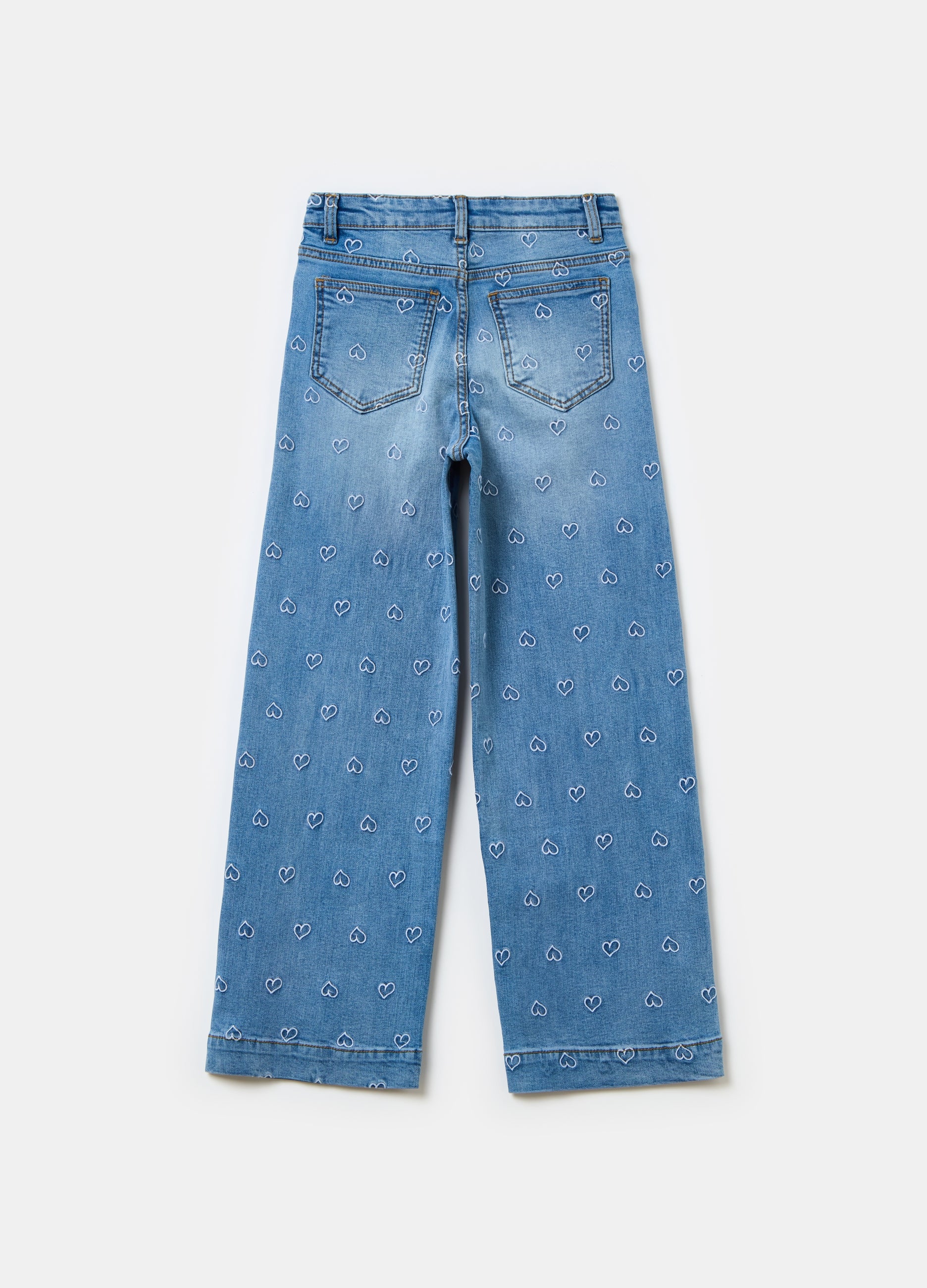 Culotte Jeans With Hearts Embroidery