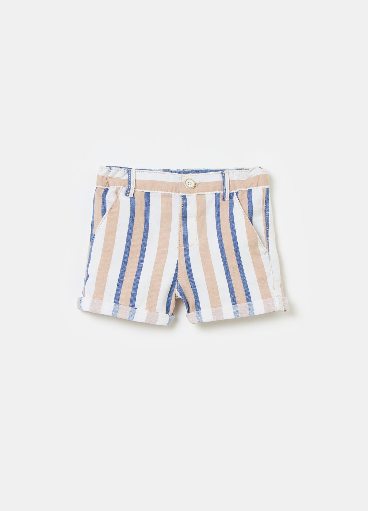 Ovs Striped Linen And Cotton Bermuda Shorts