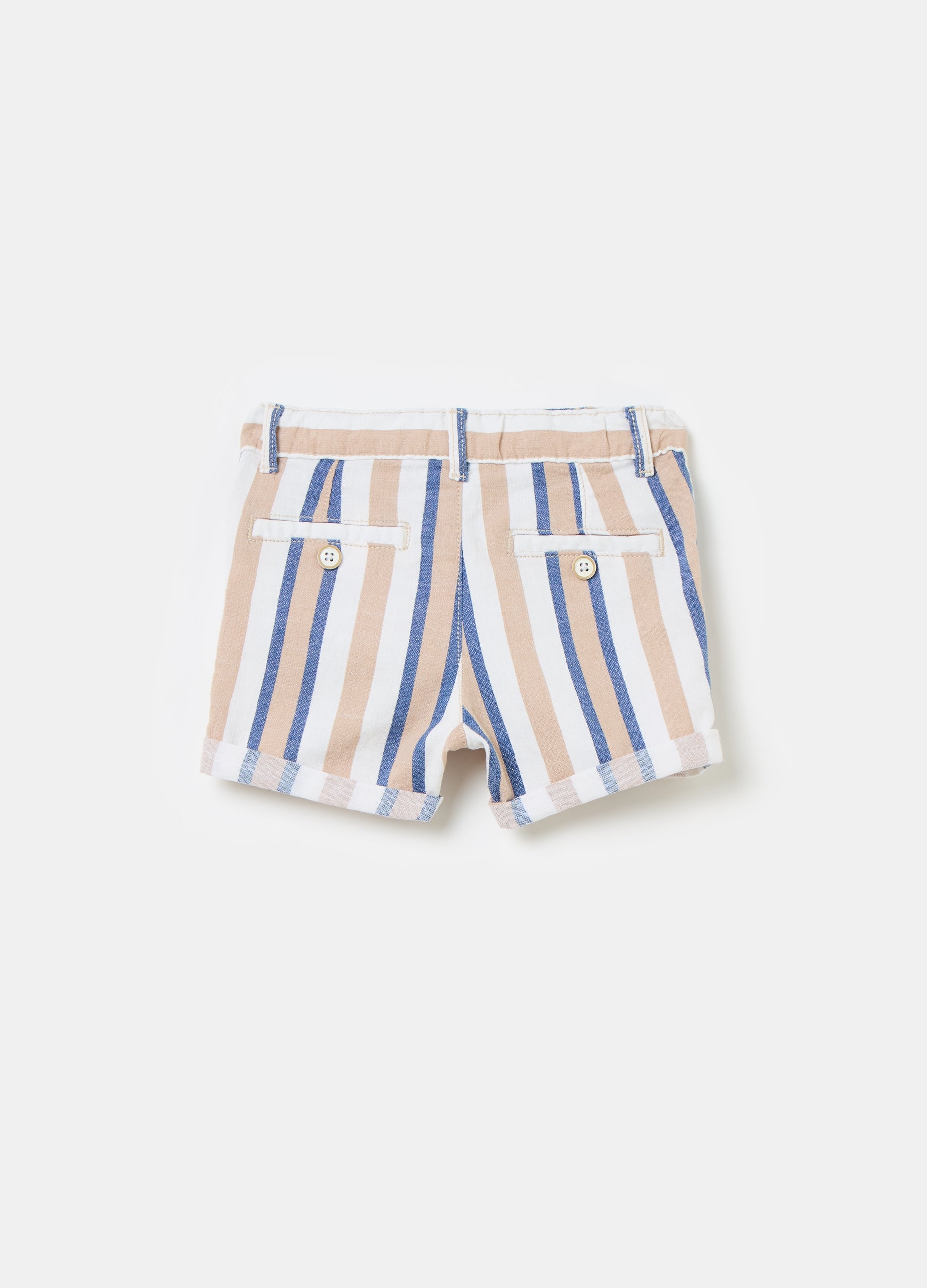 Ovs Striped Linen And Cotton Bermuda Shorts