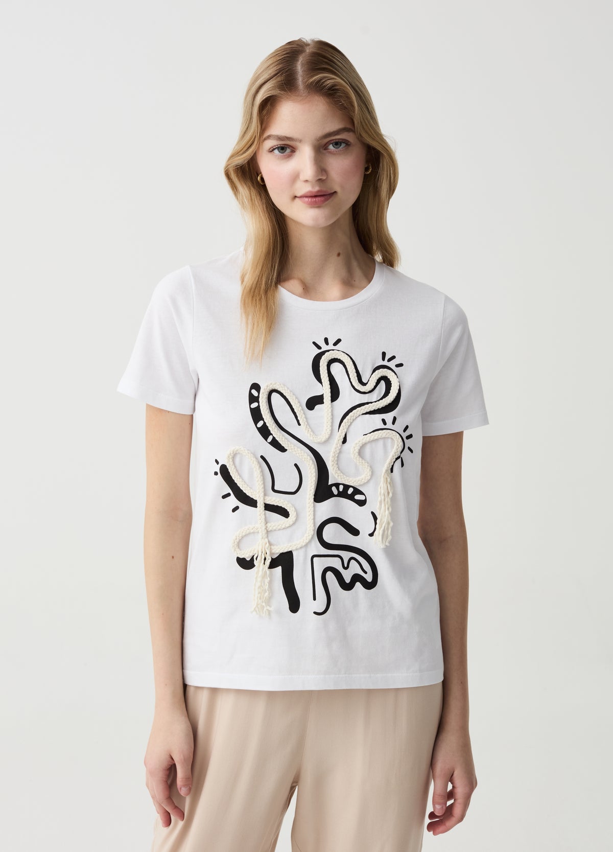 T-Shirt With Print And Application