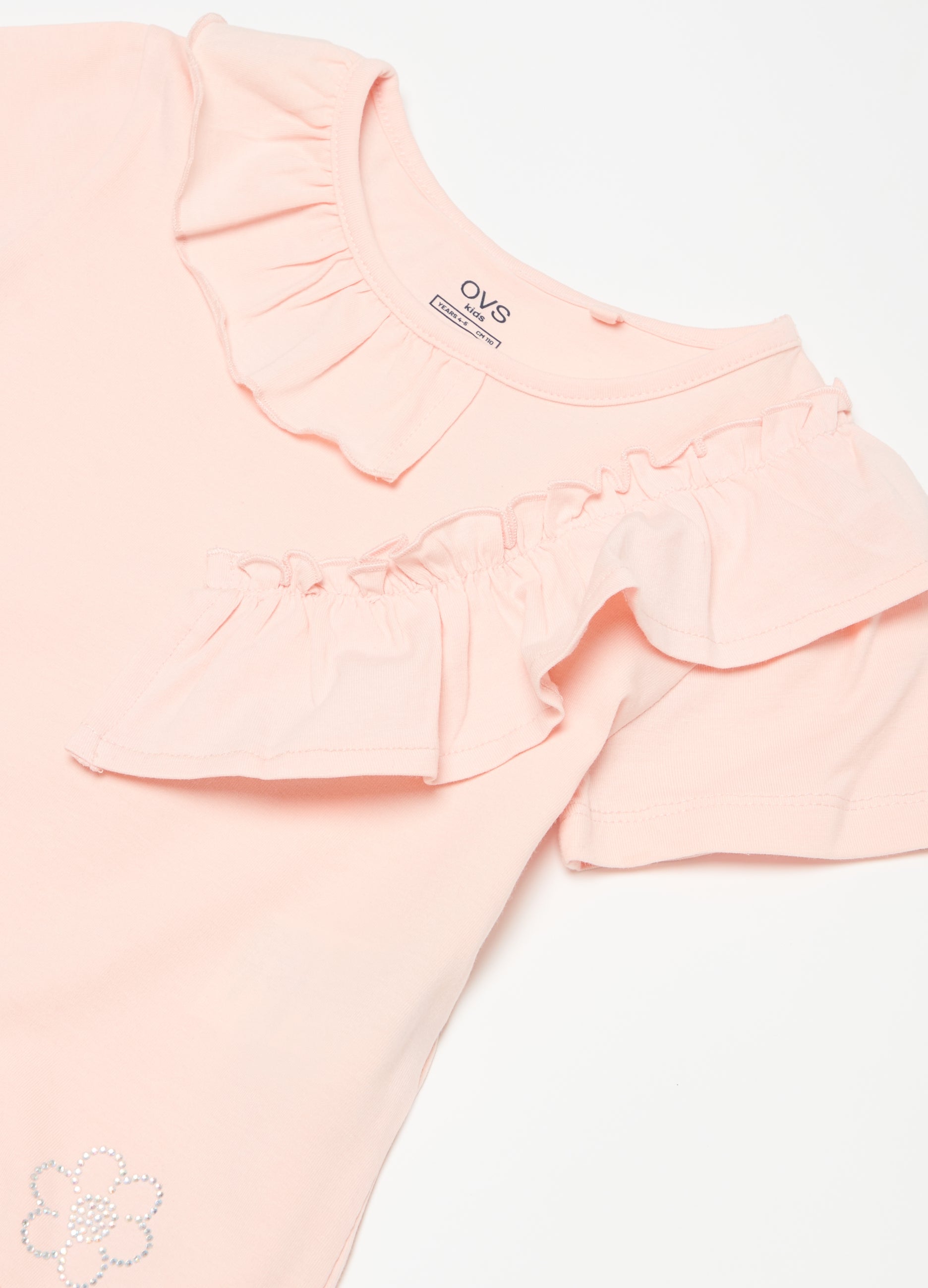 T-Shirt With Frills And Diamantés